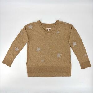 Star Rhinestone Embellished V-Neck Sweater Camel Brown / Tan
